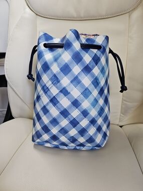 Bath & Body Works Blue Gingham Drawstring Bag